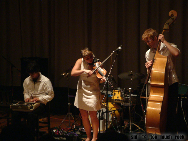 Stef Schneider, Sarah Neufeld, and Richard Reed Parry of Bell Orchestre